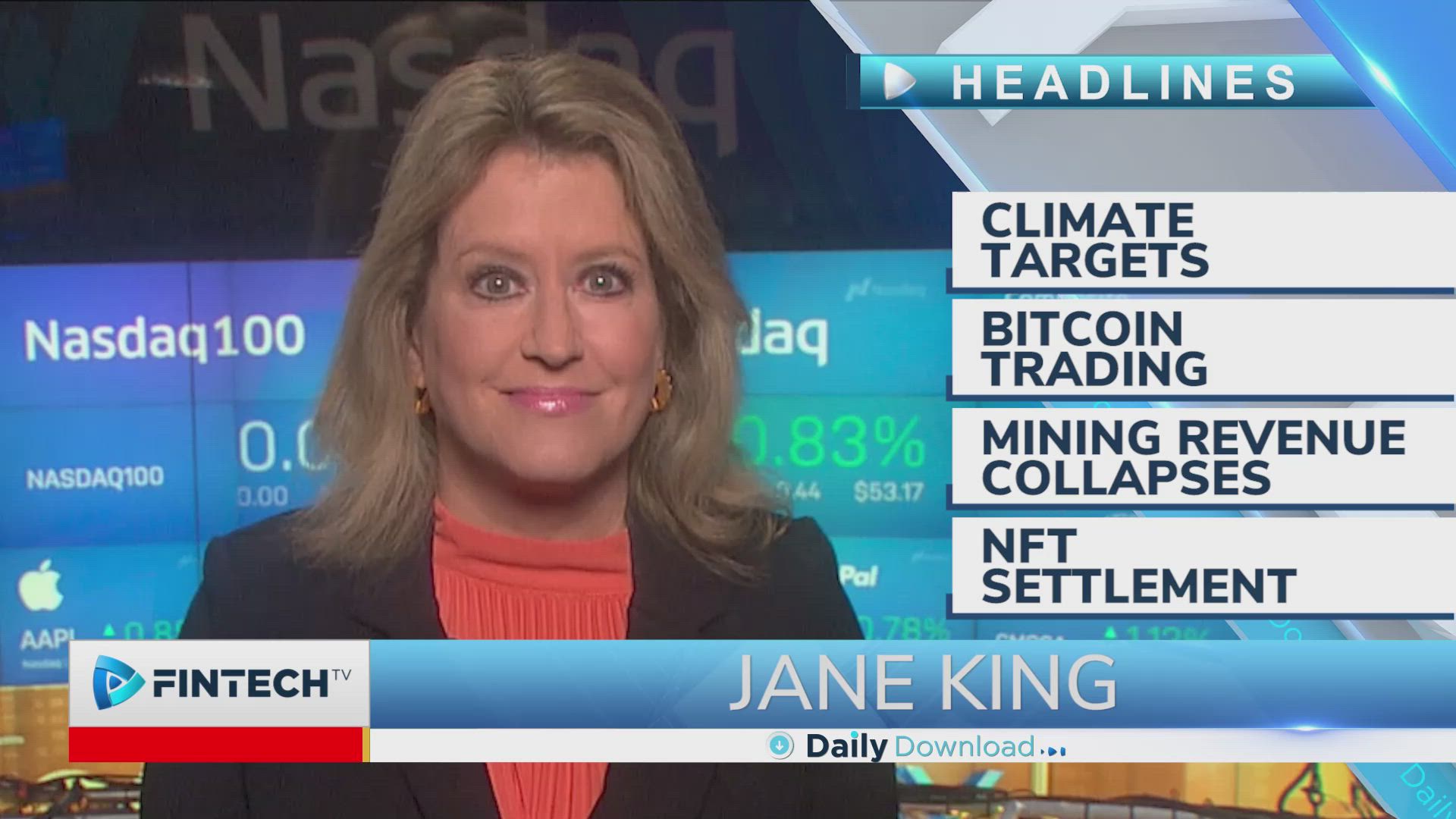 Climate targets, Bitcoin trading, Mining revenue collapses, NFT settlement