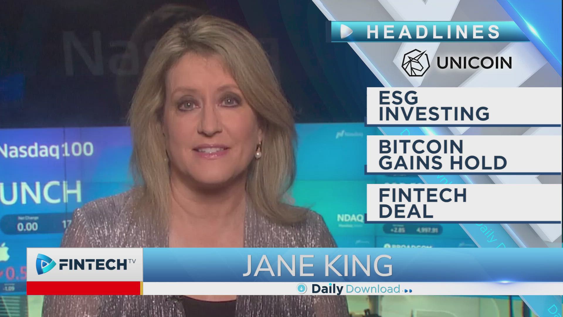 ESG investing, Bitcoin gains hold, Fintech deal