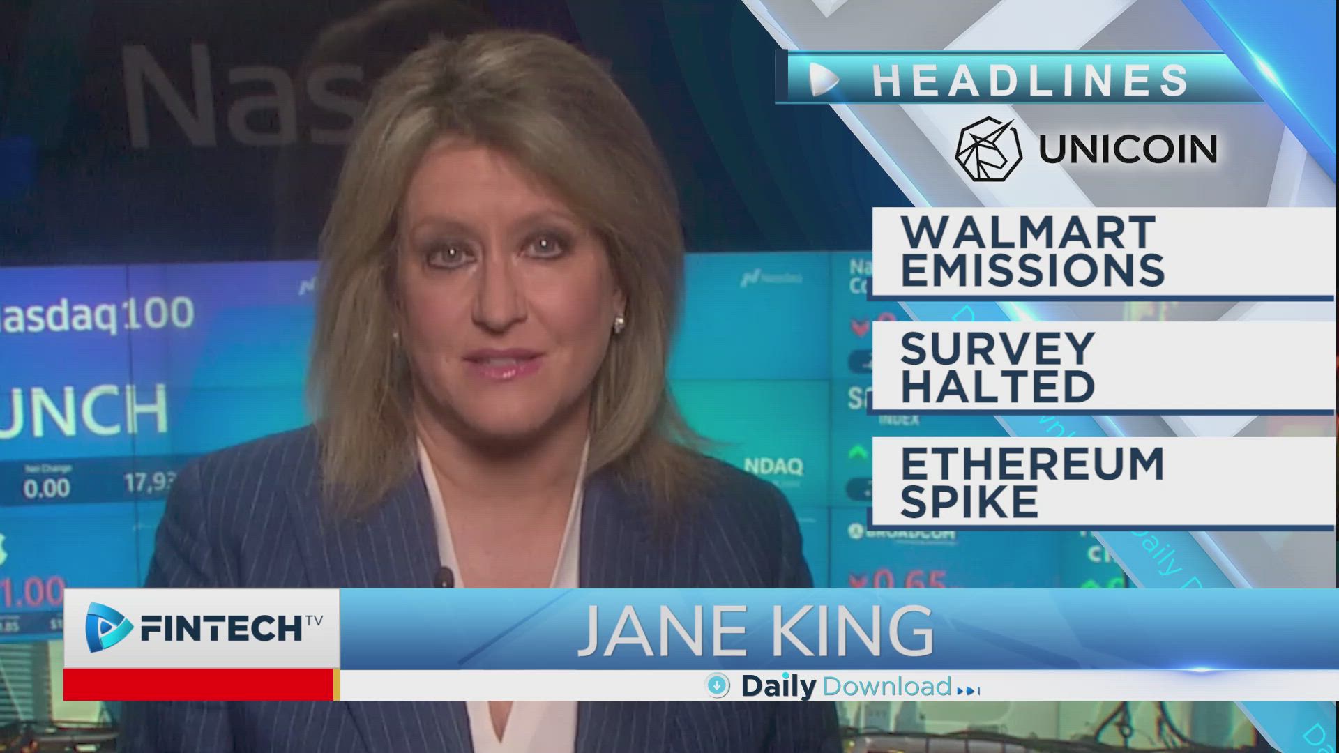 Walmart emissions, Survey halted, Ethereum spike