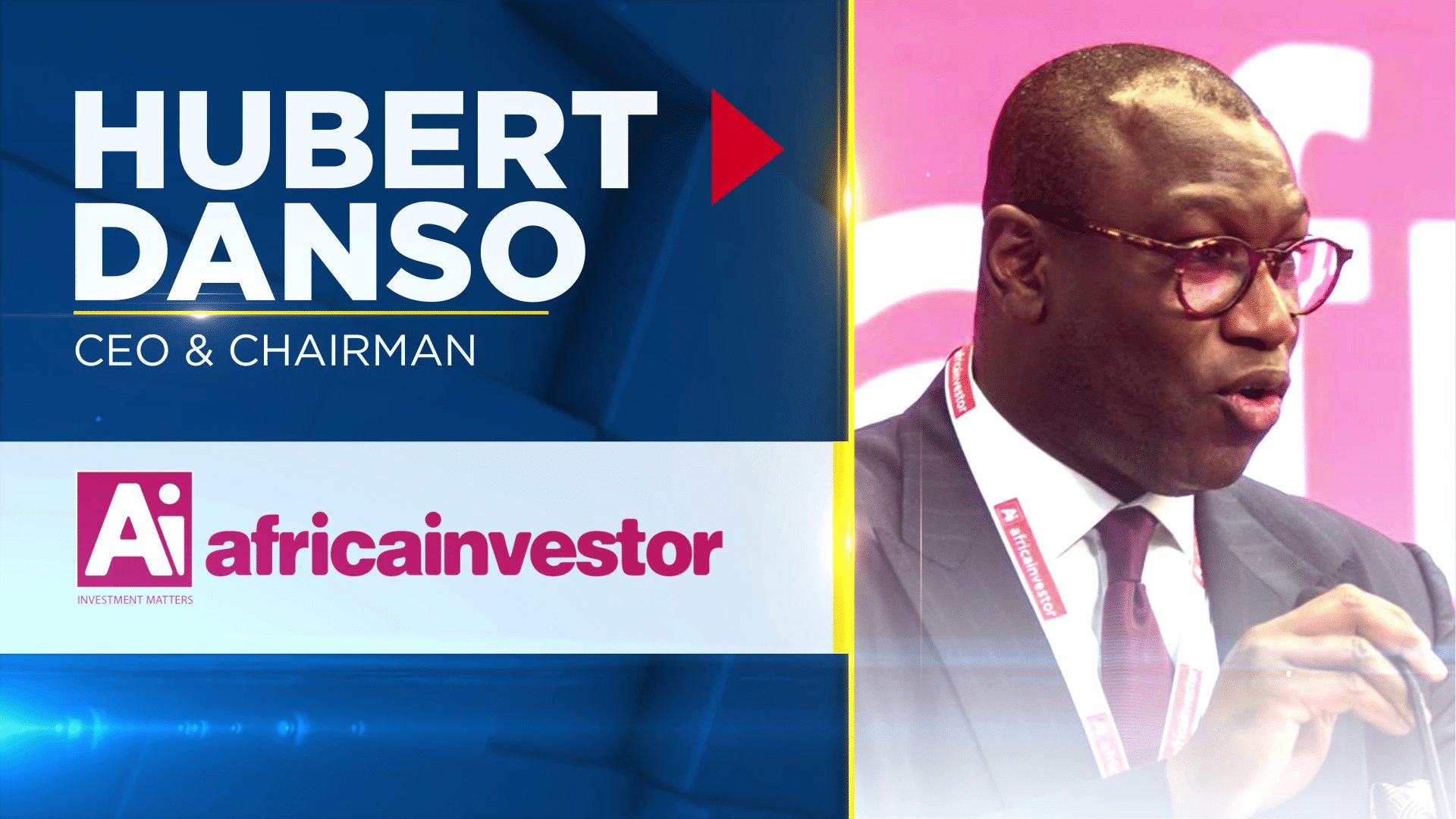 Hubert Danso, CEO and Chairman of africainvestor, speaking at an event.